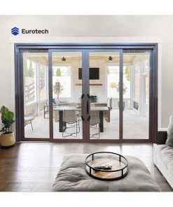 Cửa trượt quay Eurotech nhôm kính Hệ Nẹp Rời 6.0 Màu Ghi Xám 4 cánh