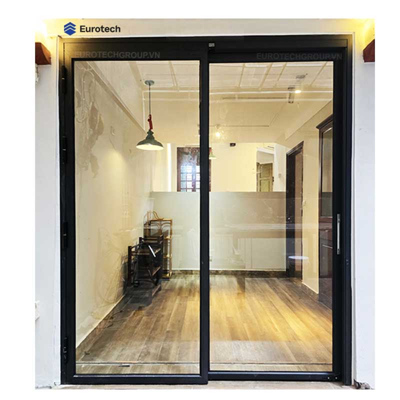 Cửa trượt quay Eurotech hệ slim trượt quay dùng cho ngoại thất nội thất - 2 cánh màu xám đá