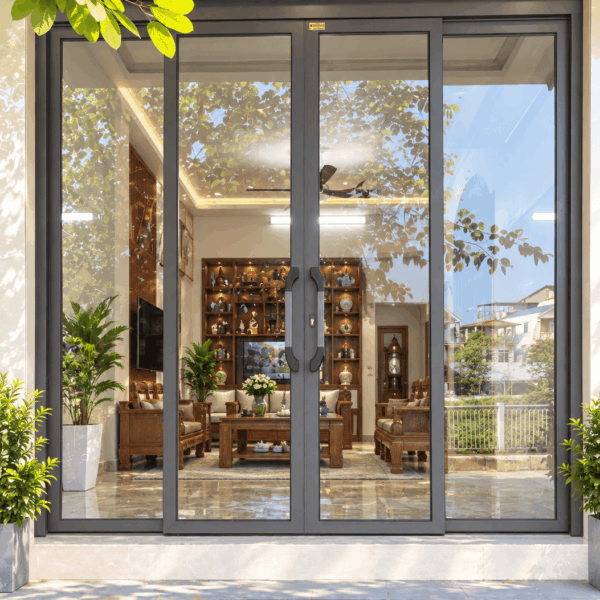 Cửa trượt quay Eurotech Hệ Vip 68 – Nẹp rời 8.0 Màu cà phê 2 cánh