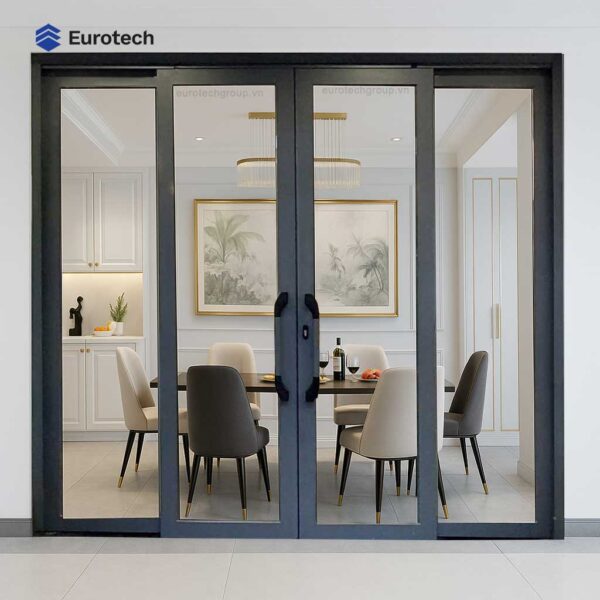 Cửa Nhôm Kính Trượt Quay Eurotech Hệ Hoàng Gia 4 Cánh Màu Xám Đá – Vẻ Đẹp Hiện Đại, Sang Trọng Vượt Thời Gian