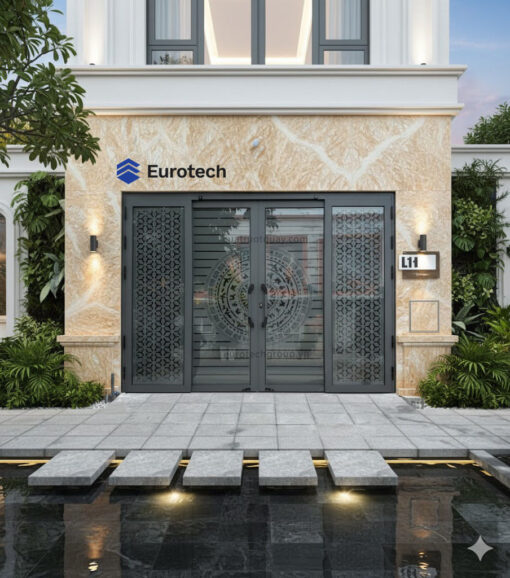 CỬA CỔNG TRƯỢT QUAY EUROTECH HOÀNG GIA 4 CÁNH MÀU GHI XÁM W