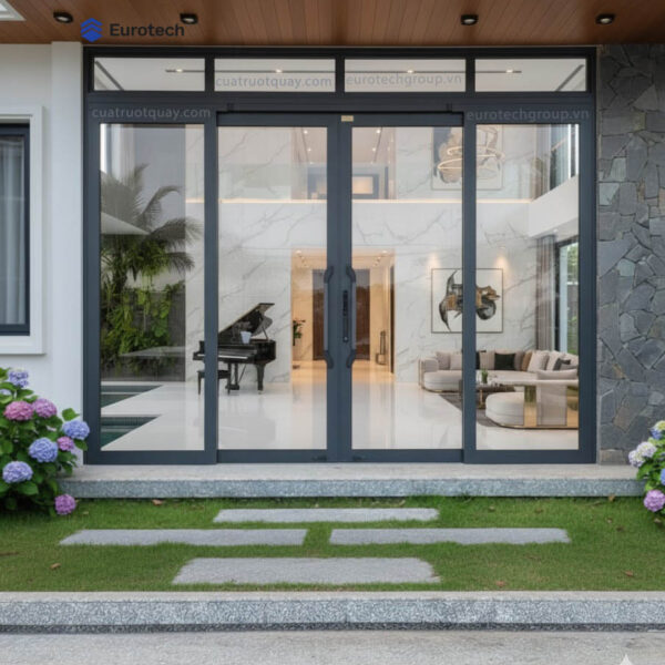 Cửa trượt quay Eurotech hệ HOÀNG GIA – NẸP RỜI 8.0 Xám Đá có ôfix cửa