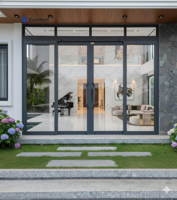 Cửa trượt quay Eurotech hệ HOÀNG GIA – NẸP RỜI 8.0 Xám Đá có ôfix cửa