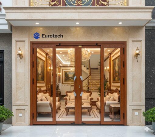 Cửa trượt quay Eurotech hệ HOÀNG GIA - NẸP RỜI 8.0  Màu Vân Gỗ