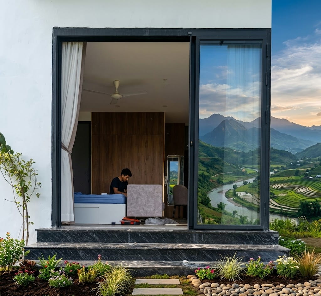 Cửa Slim Trượt Quay 3 Cánh Ngoại Thất – Tối Ưu Khung Cửa Dưới 2.4m — ảnh 2