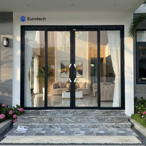 Cửa trượt quay Eurotech hệ VIP 68 nẹp rời 8.0 màu đen