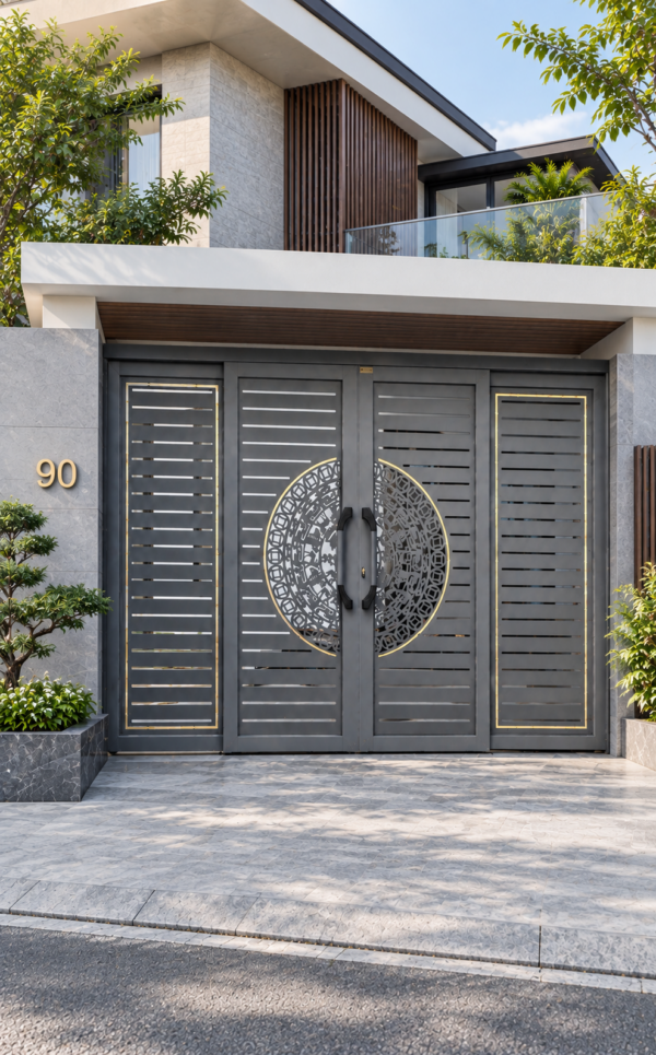 Cổng trượt quay Eurotech hệ Hoàng Gia nẹp rời 8.0 – màu ghi xám, cánh đóng