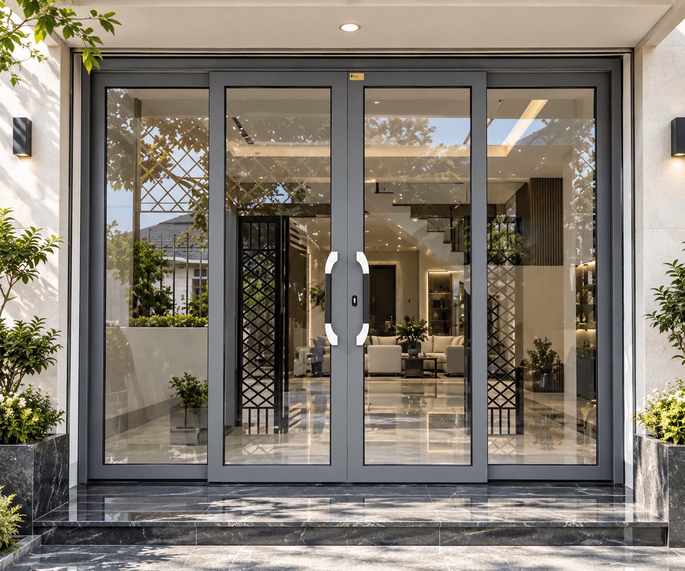 Cửa Trượt Quay Eurotech Hệ Hoàng Gia Bản 90 – Nẹp Rời 8.0 Màu Ghi Xám