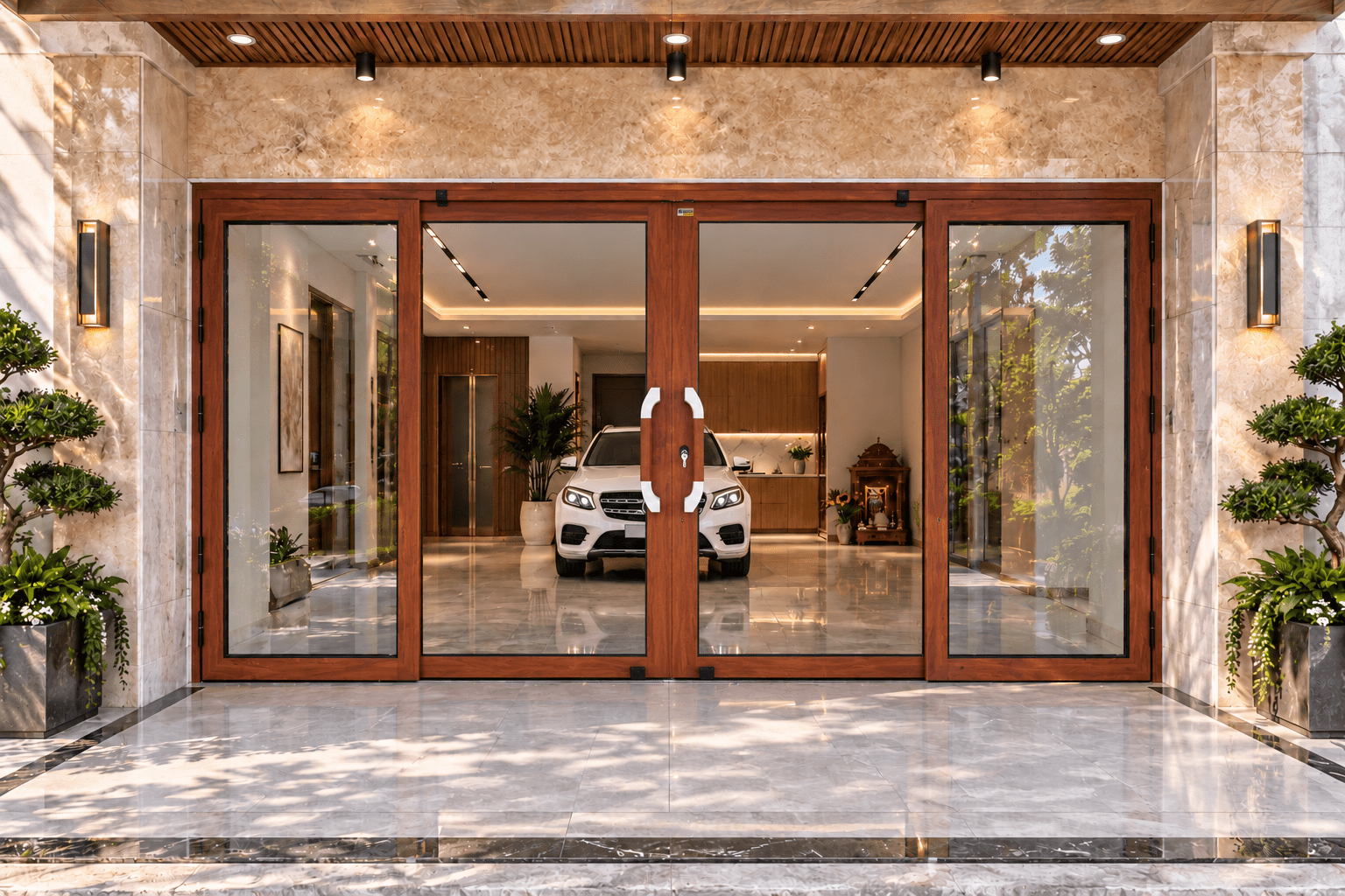 Cửa trượt quay Eurotech hệ Hoàng Gia Bản 90 nẹp rời 8.0 – màu vân gỗ trắc, cánh đóng