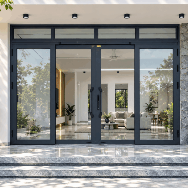 Cửa trượt quay Eurotech hệ Hoàng Gia Bản 90 nẹp rời 8.0 – màu xám đá, có ô fix (góc 2)