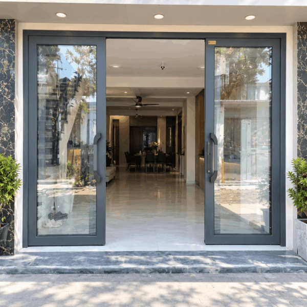 Cửa trượt quay Eurotech hệ Hoàng Gia Bản 90 nẹp rời 8.0 – màu xám đá, mở trượt, không ô fix