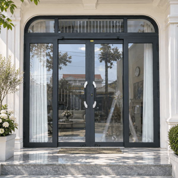Cửa trượt quay Eurotech hệ Hoàng Gia Bản 90 nẹp rời 8.0 – màu xám đá, uốn vòm