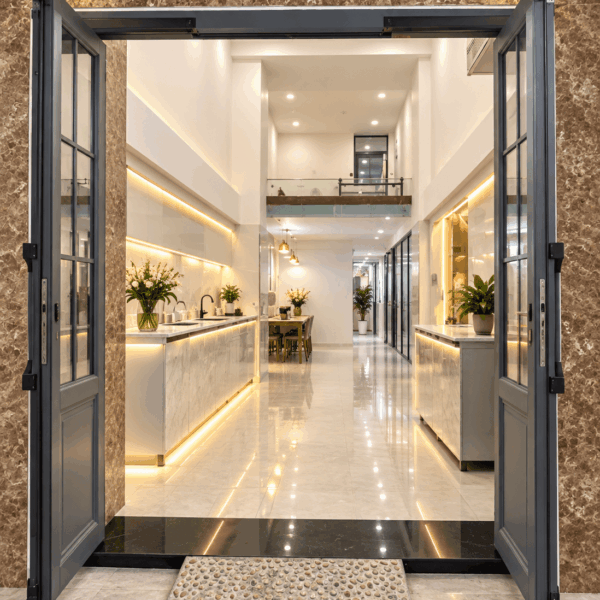 Cửa Trượt Quay Eurotech Hệ VIP 68 - Nẹp Rời 8.0 Màu Ghi Xám – Kiểu Chia Ô Kính