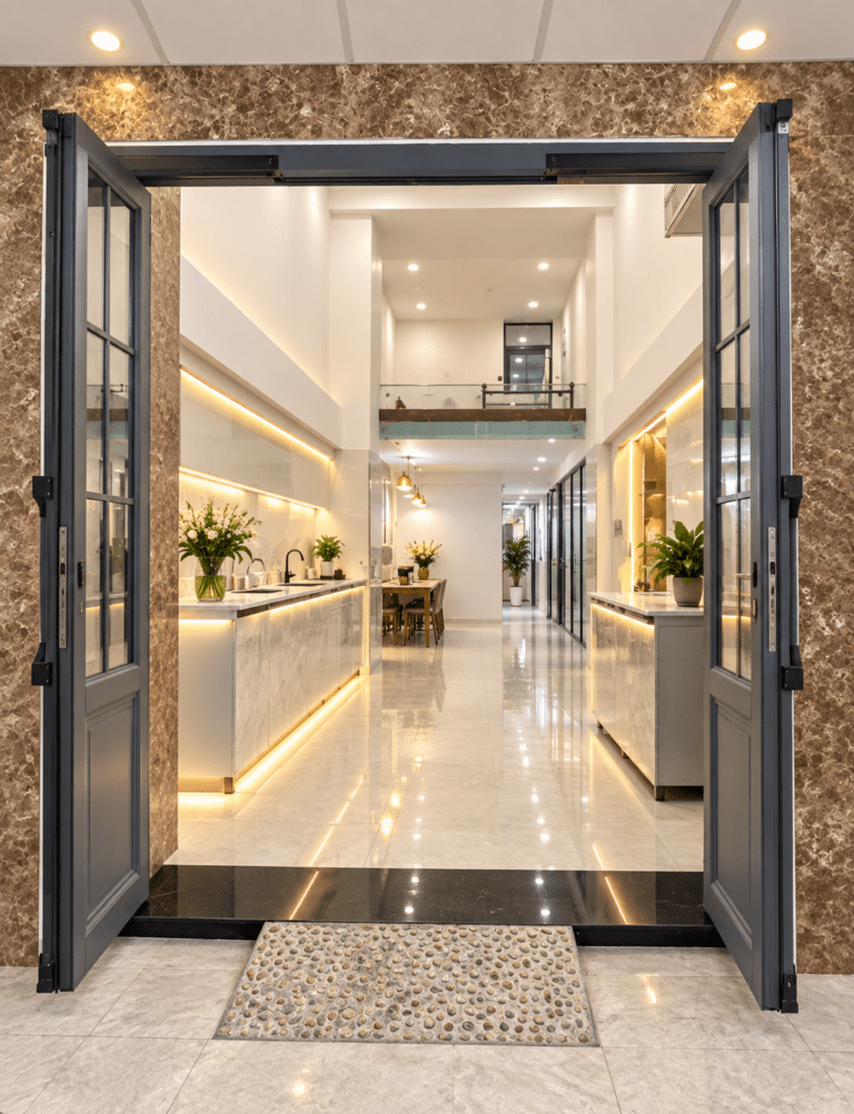 Cửa Trượt Quay Eurotech Hệ VIP 68 - Nẹp Rời 8.0 Màu Ghi Xám – Kiểu Chia Ô Kính