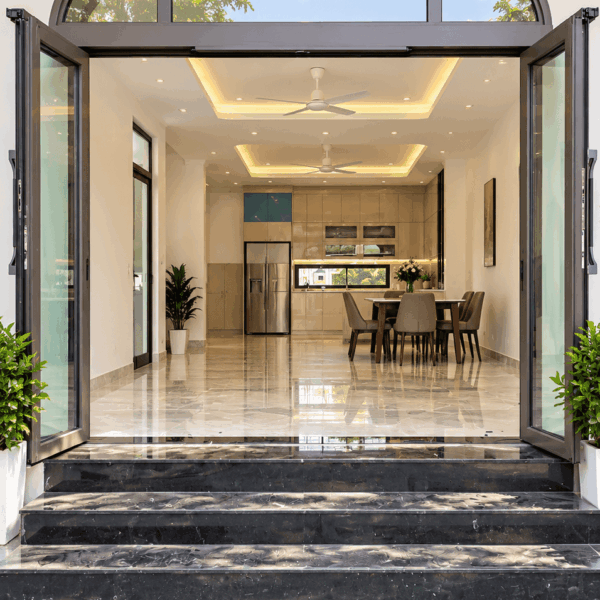 Cửa Trượt Quay Eurotech Hệ VIP 68 - Nẹp Rời 8.0 Màu Nâu Cà Phê – Uốn Vòm
