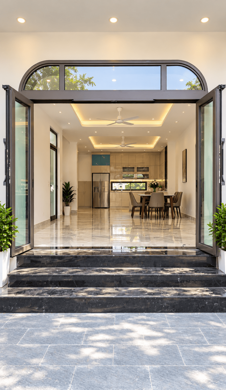 Cửa Trượt Quay Eurotech Hệ VIP 68 - Nẹp Rời 8.0 Màu Nâu Cà Phê – Uốn Vòm
