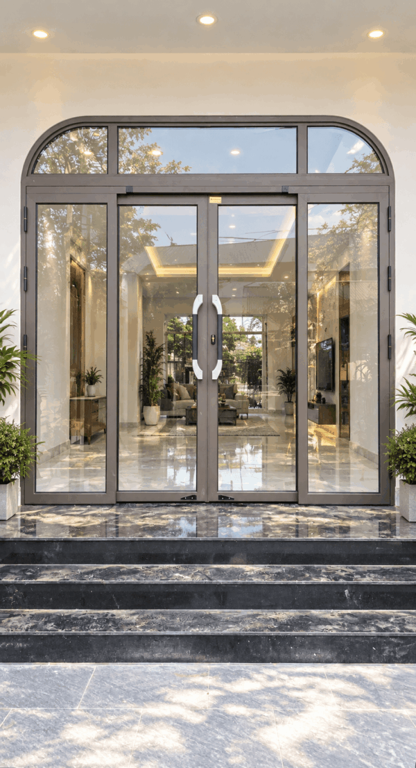 Cửa Trượt Quay Eurotech Hệ VIP 68 - Nẹp Rời 8.0 Màu Nâu Cà Phê – Uốn Vòm