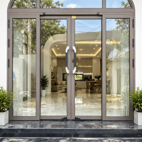 Cửa Trượt Quay Eurotech Hệ VIP 68 - Nẹp Rời 8.0 Màu Nâu Cà Phê – Uốn Vòm