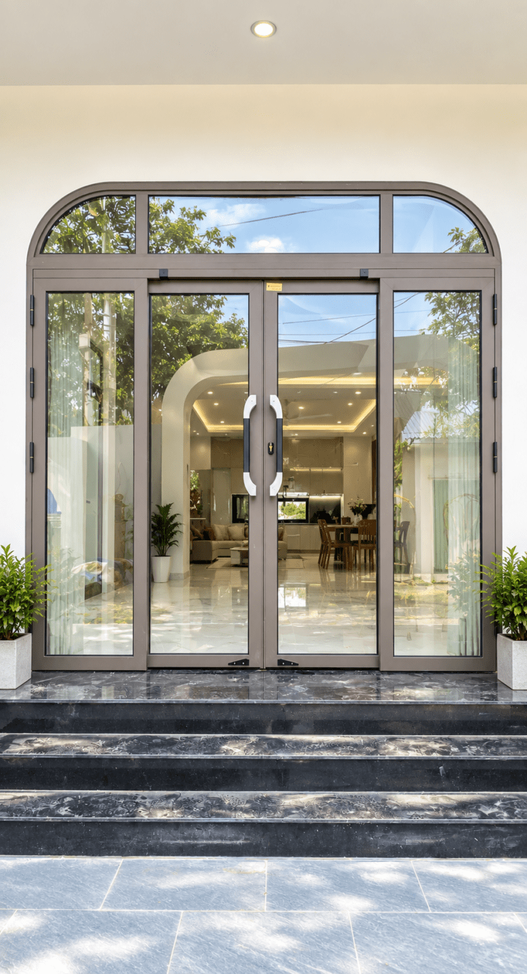 Cửa Trượt Quay Eurotech Hệ VIP 68 - Nẹp Rời 8.0 Màu Nâu Cà Phê – Uốn Vòm