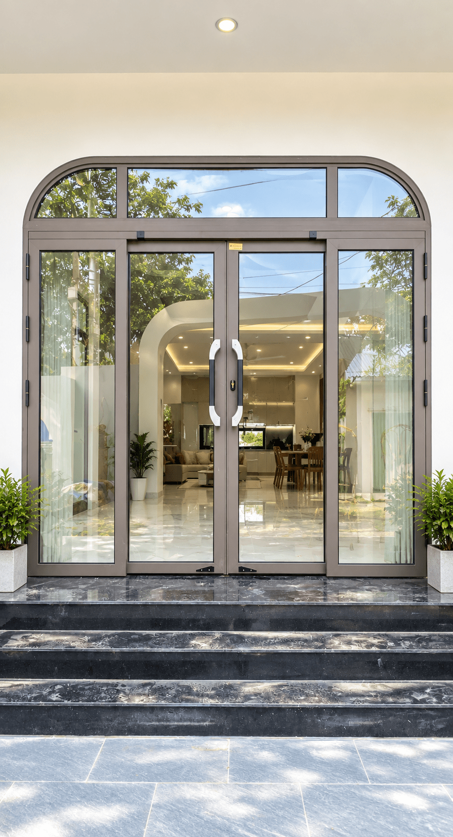 Cửa Trượt Quay Eurotech Hệ VIP 68 - Nẹp Rời 8.0 Màu Nâu Cà Phê – Uốn Vòm