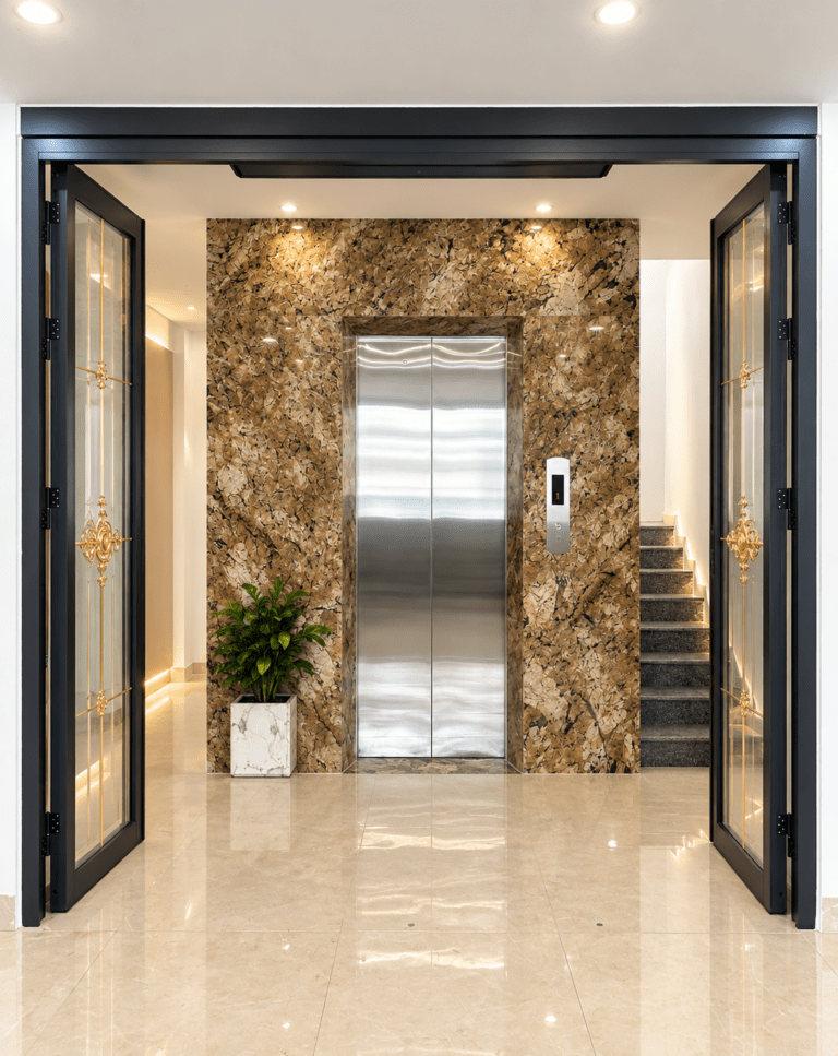 Cửa Trượt Quay Eurotech Hệ VIP 68 - Nẹp Rời 8.0 Màu Xám Đá – 4 Cánh Kính Hộp Nan Đồng