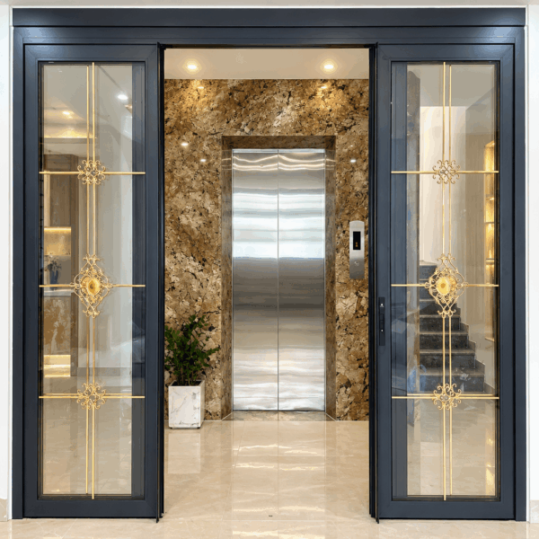 Cửa Trượt Quay Eurotech Hệ VIP 68 - Nẹp Rời 8.0 Màu Xám Đá – 4 Cánh Kính Hộp Nan Đồng